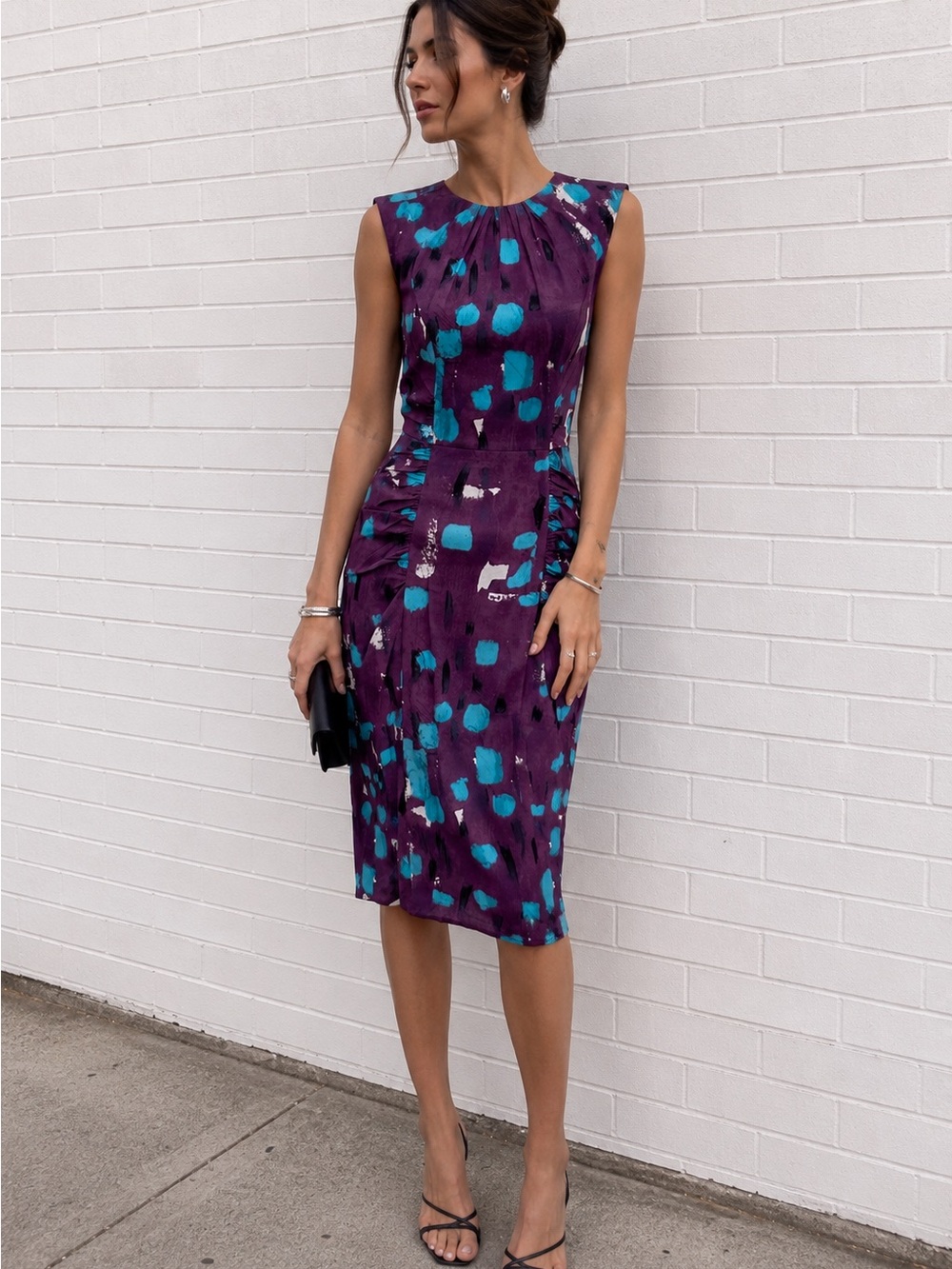 Whistles Silk Sleeveless Purple & Teal Print Sheath Dress Size 6